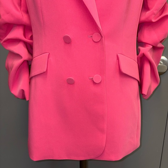 cinq a sept Vibrant Hot Pink Double-Breasted Blazer size 6 ruched sleeves - Picture 7 of 12